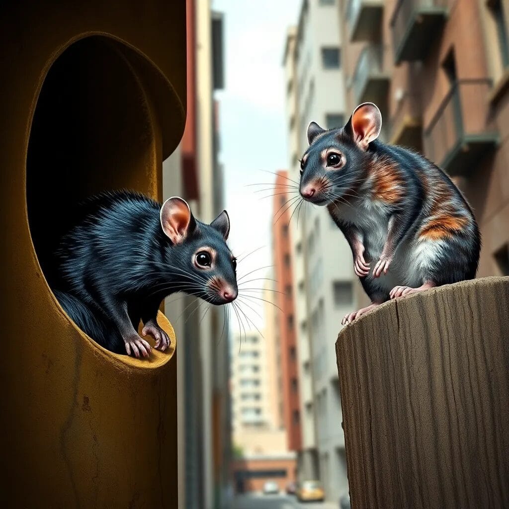 Dos ratas en un entorno urbano.