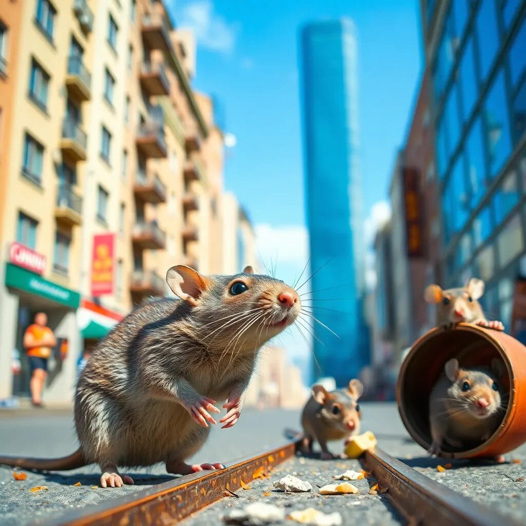 Ratas explorando una ciudad moderna.