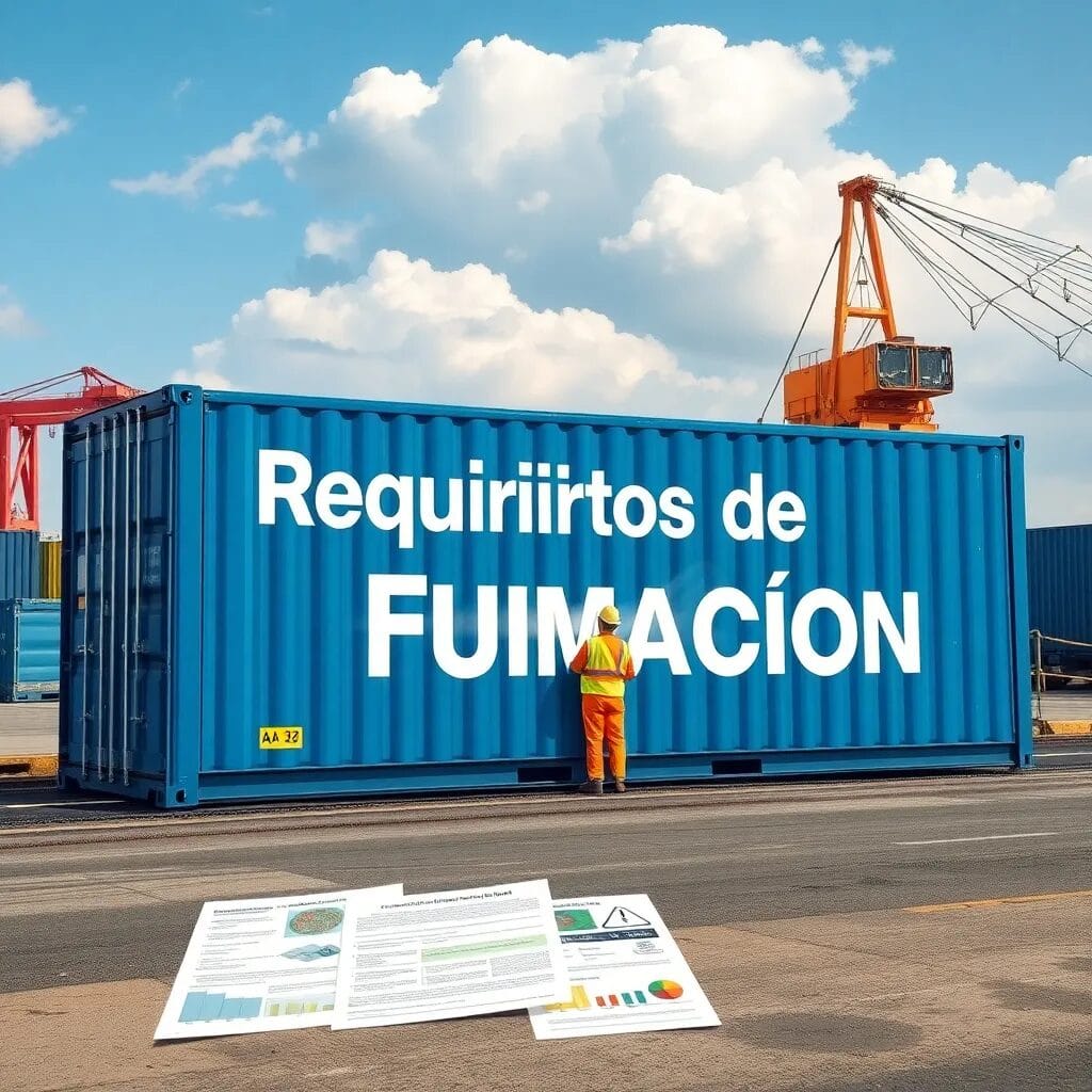 Contenedor azul con requisitos de fumigación.